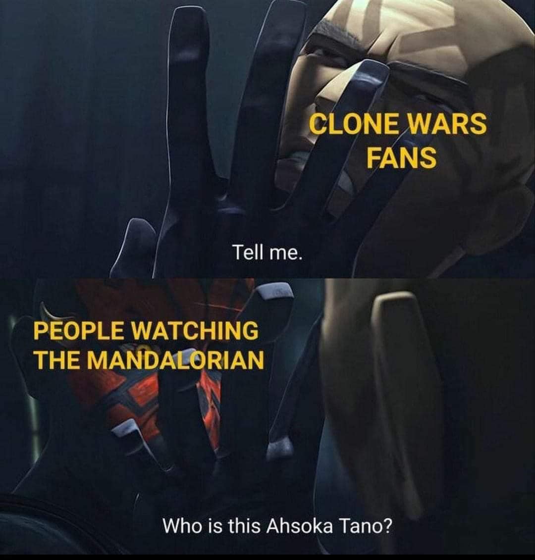 This meme is a play on the infamous "I find your lack of faith disturbing" line from the Star Wars franchise. It presents a split-screen image, with a character from the show "The Mandalorian" (Din Djarin) on one side and a character from the Star Wars prequels (Anakin Skywalker) on the other. The text "I find your lack of Star Wars knowledge disturbing" is written above the character from the prequels, while "I find your lack of The Mandalorian knowledge disturbing" is written above the character from the show.